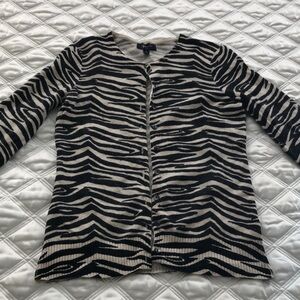Aqua Cashmere black & ivory zebra print cardigan sweater Women’s Small